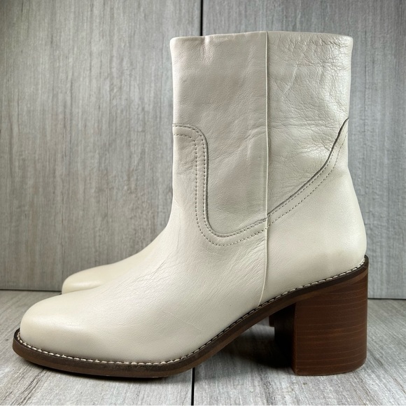 Patina Oslo Cream Leather Block Heeled Handmade Ankle Boots Women’s Size 10 - Picture 1 of 10